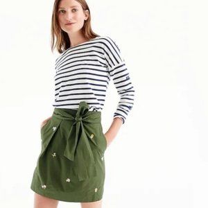 J. Crew olive green floral tie waist skirt